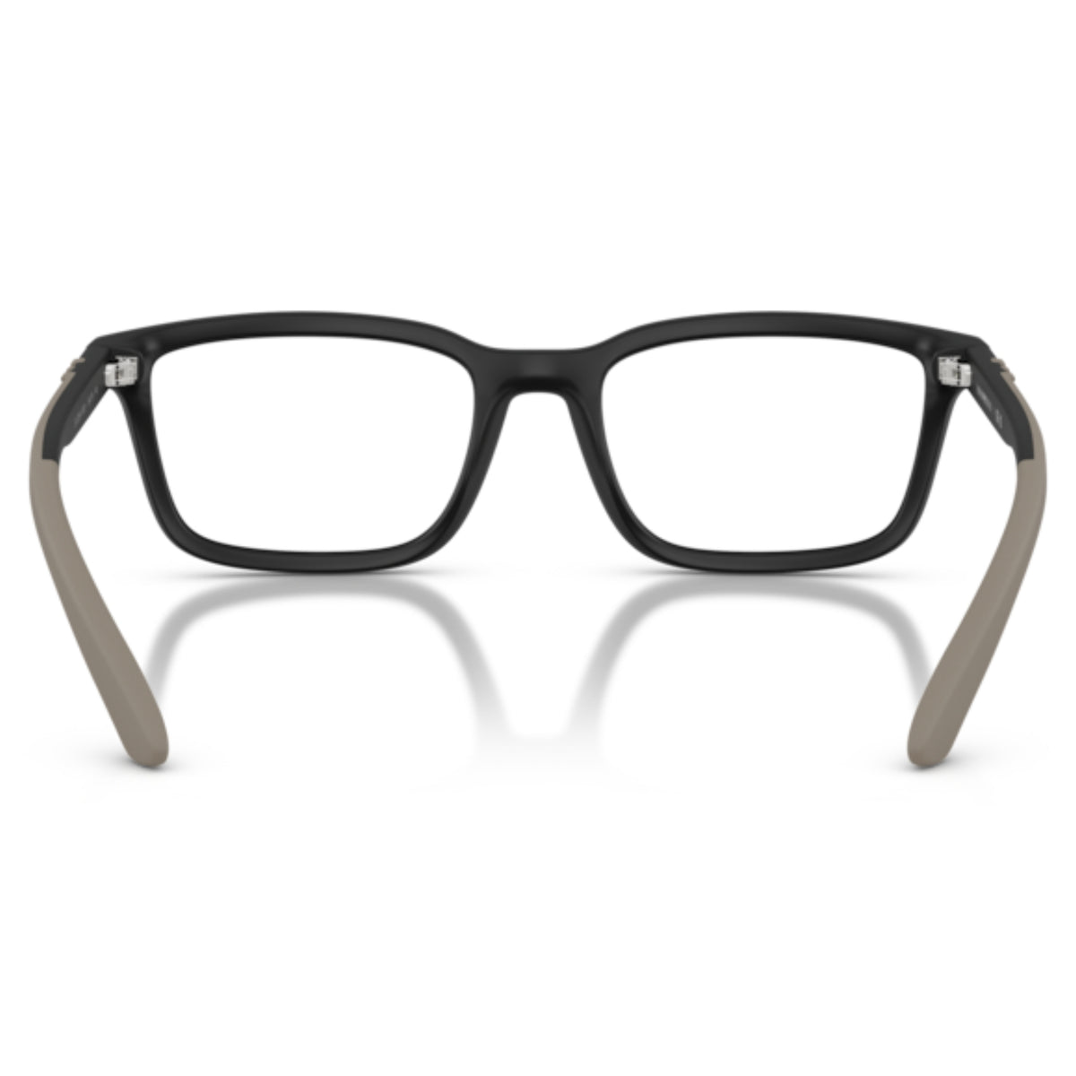 Emporio Armani EA3259 matte black rectangle eyeglasses, rear view of the frame and temples