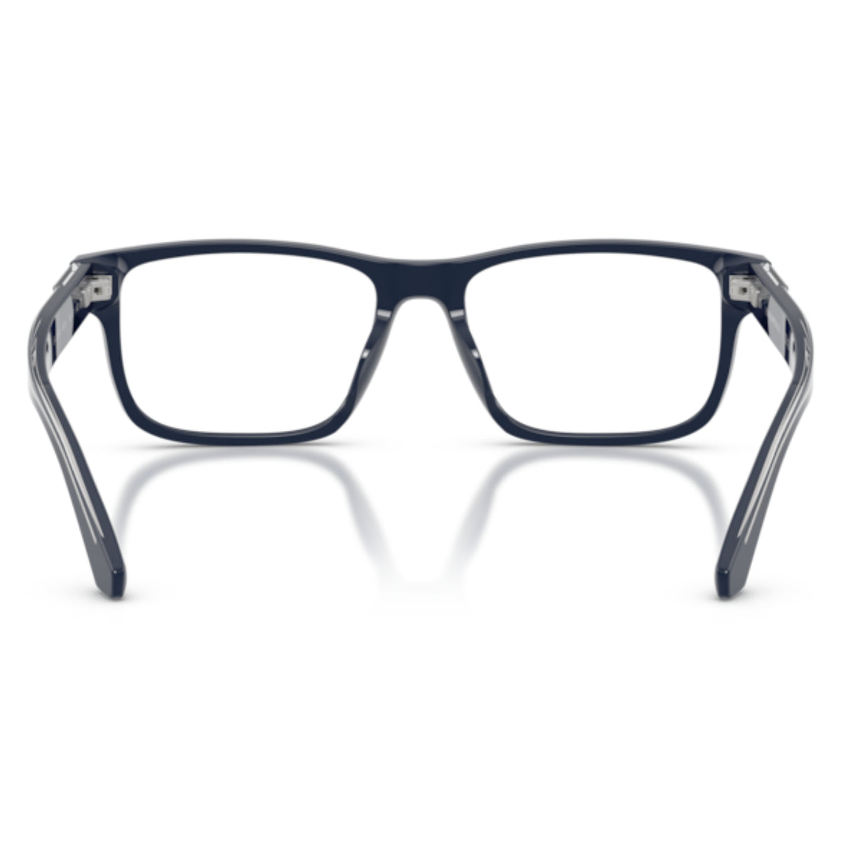 Emporio Armani EA3265U shiny blue rectangle eyeglasses, rear view of the frame and temples