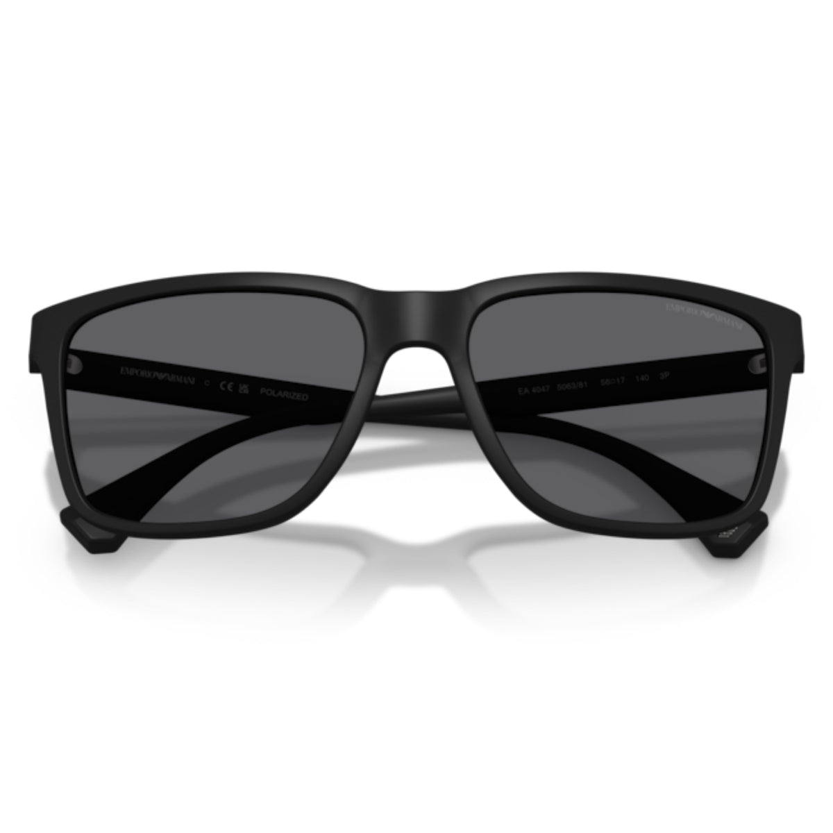 Emporio Armani EA4047 rubber black square sunglasses, front view with the temples folded
