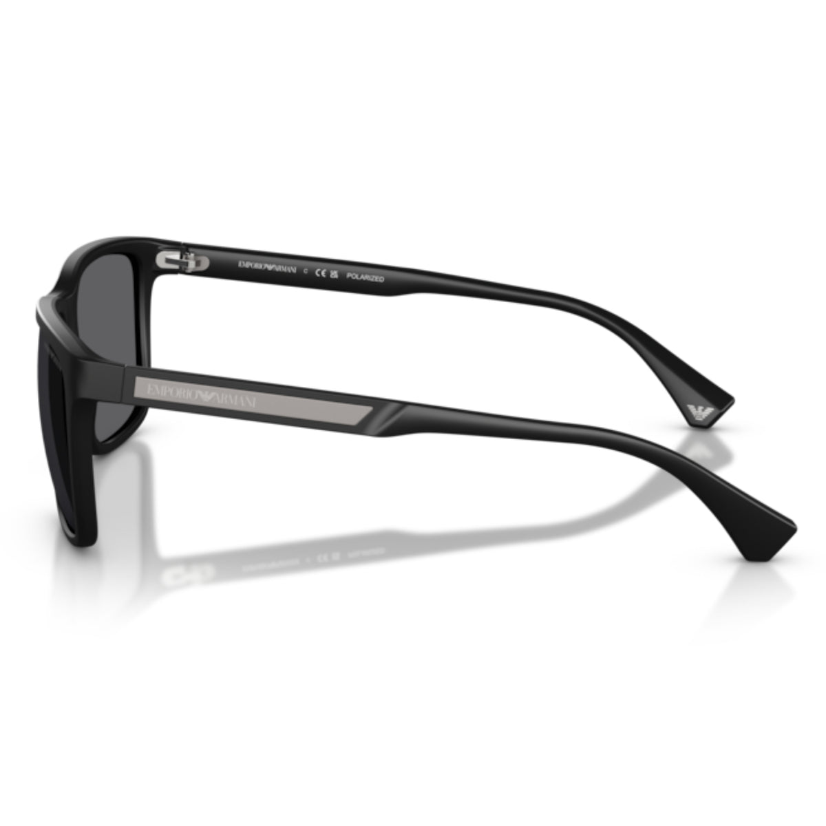 Emporio Armani EA4047 rubber black square sunglasses, side view of the temple