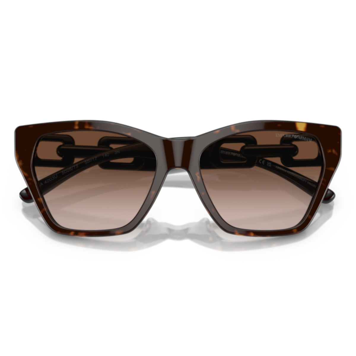 Emporio Armani EA4203U shiny havana cat-eye sunglasses, front view with the temples folded