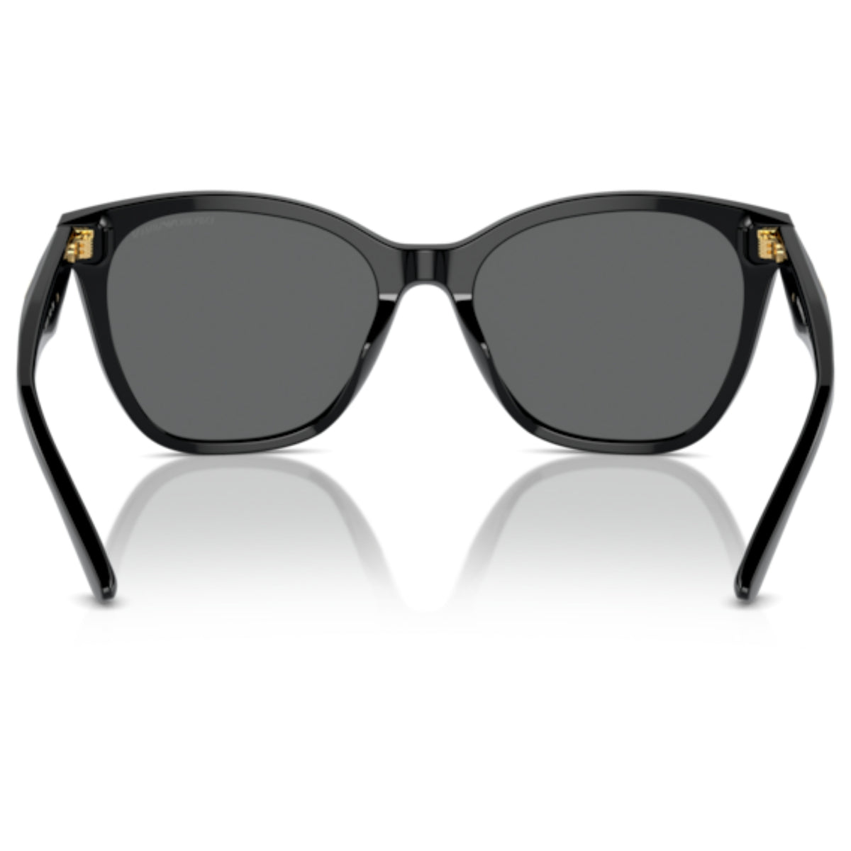 Emporio Armani EA4222U shiny black cat-eye sunglasses, rear view of the frame and temples