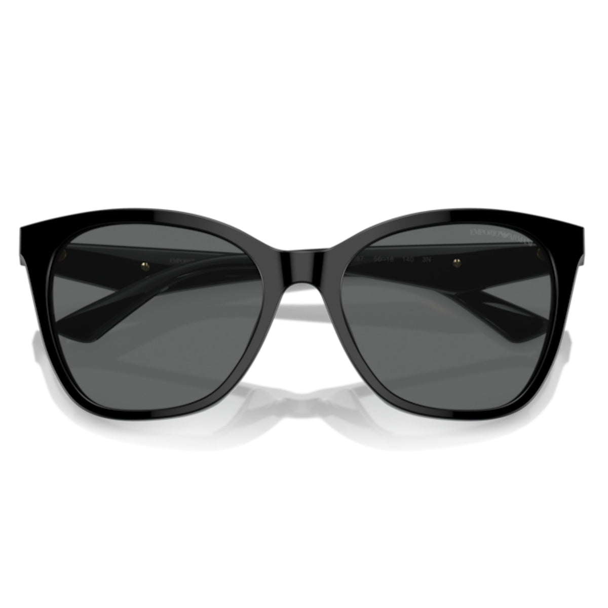 Emporio Armani EA4222U shiny black cat-eye sunglasses, front view with the temples folded