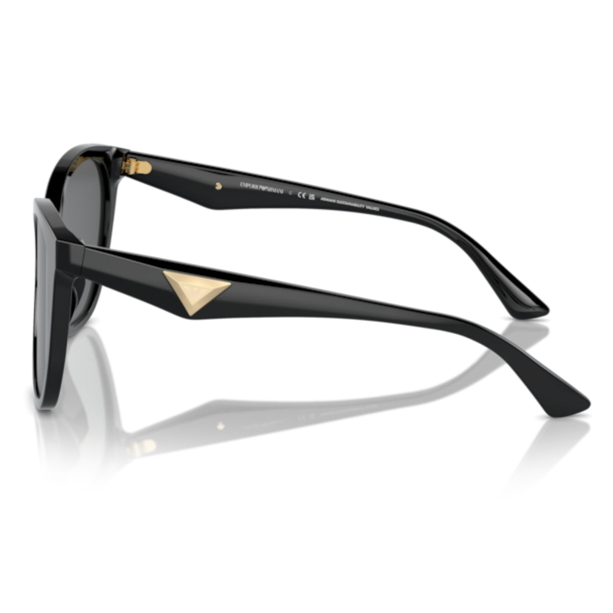Emporio Armani EA4222U shiny black cat-eye sunglasses, side view of the temple