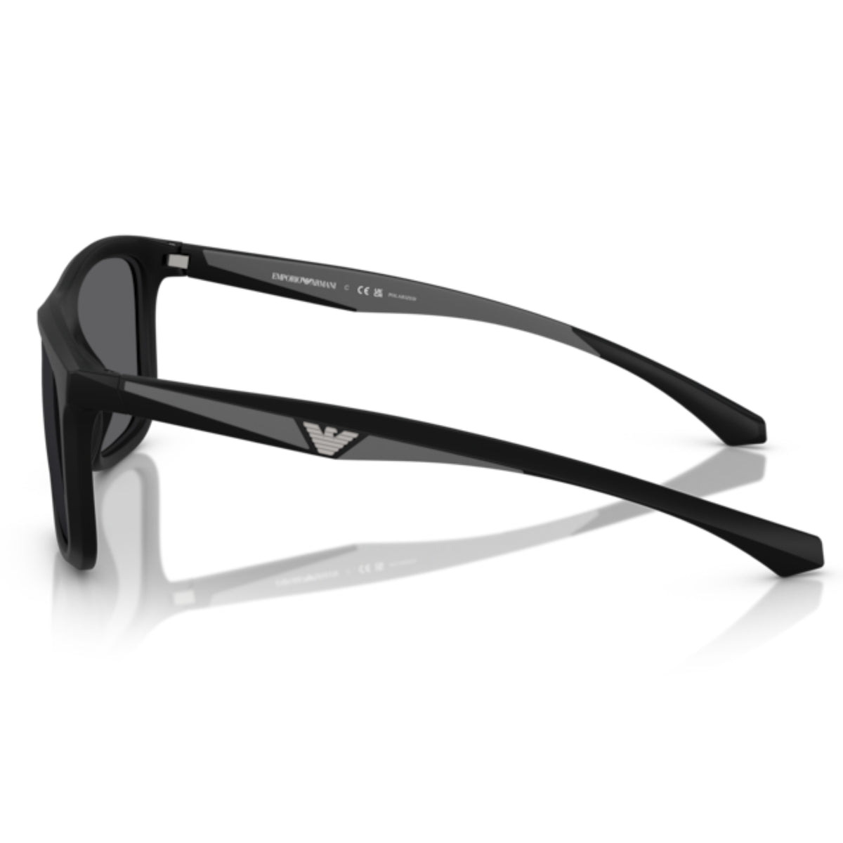Emporio Armani EA4234U matte black square sunglasses, side view of the temple
