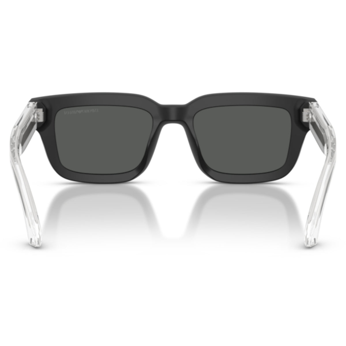 Emporio Armani EA4270 matte black geometric sunglasses, rear view of the frame and temples