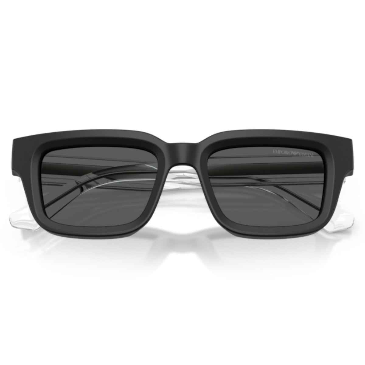 Emporio Armani EA4270 matte black geometric sunglasses, front view with the temples folded