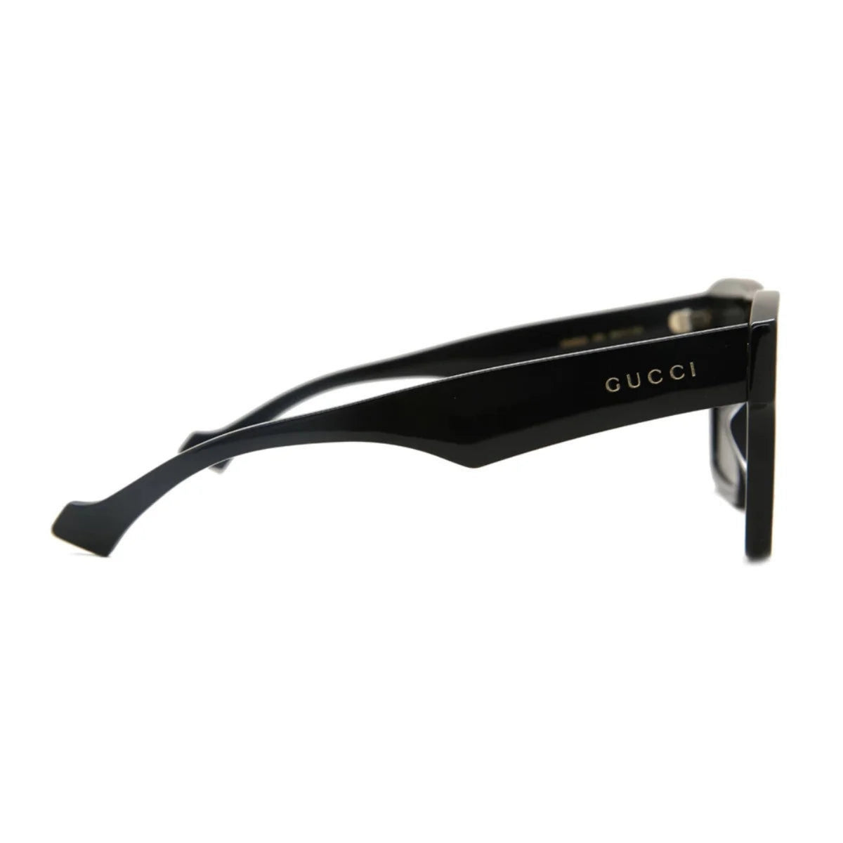 Gucci GG0962S black rectangle sunglasses, side view of the temple