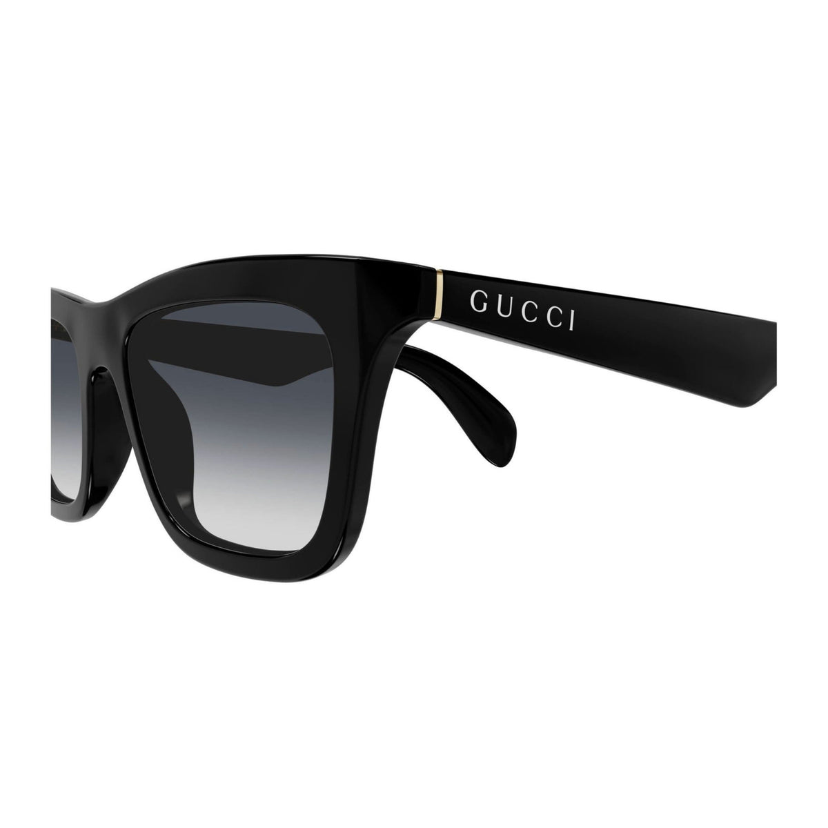 Close-up of the Gucci logo on the temple of the GG1933S black square sunglasses