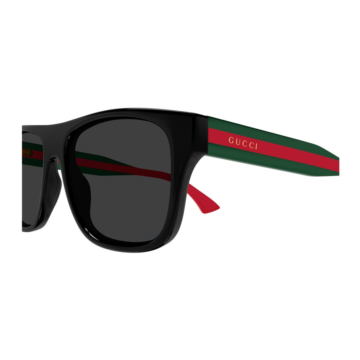 Close-up of the Gucci logo on the temple of the GG2119S black square sunglasses