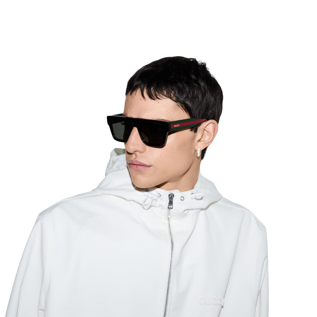 Man wearing Gucci GG2119S black square sunglasses