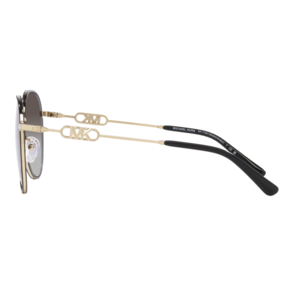Michael Kors MK1128J light gold / black aviator sunglasses, side view of the light gold temple