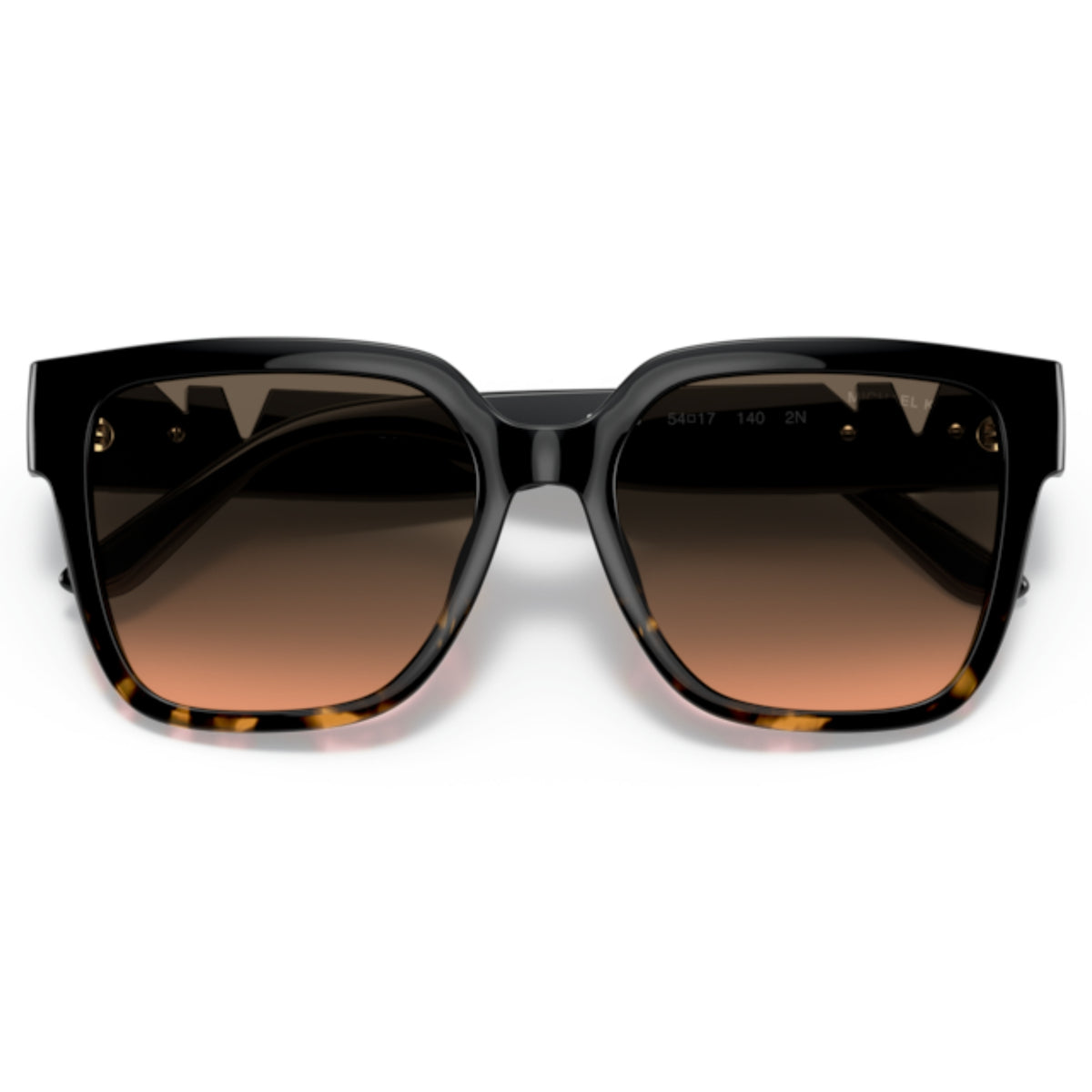 Michael Kors MK2170U black/dark tortoise square sunglasses, front view with the temples folded