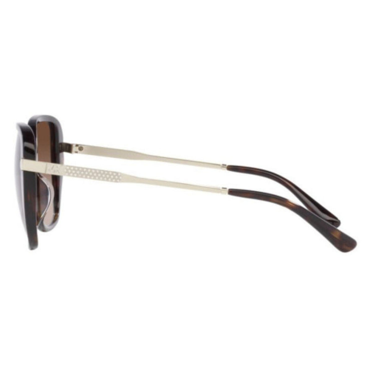 Michael Kors MK2185BU dark tortoise square sunglasses, side view of the gold temple