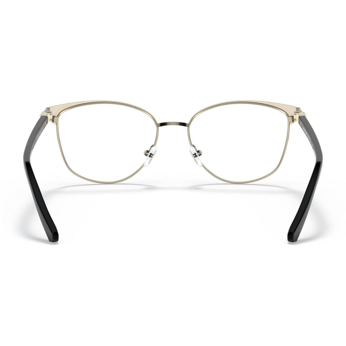 Michael Kors MK3053 matte black / light gold cat-eye eyeglasses, back view of the frame and temples