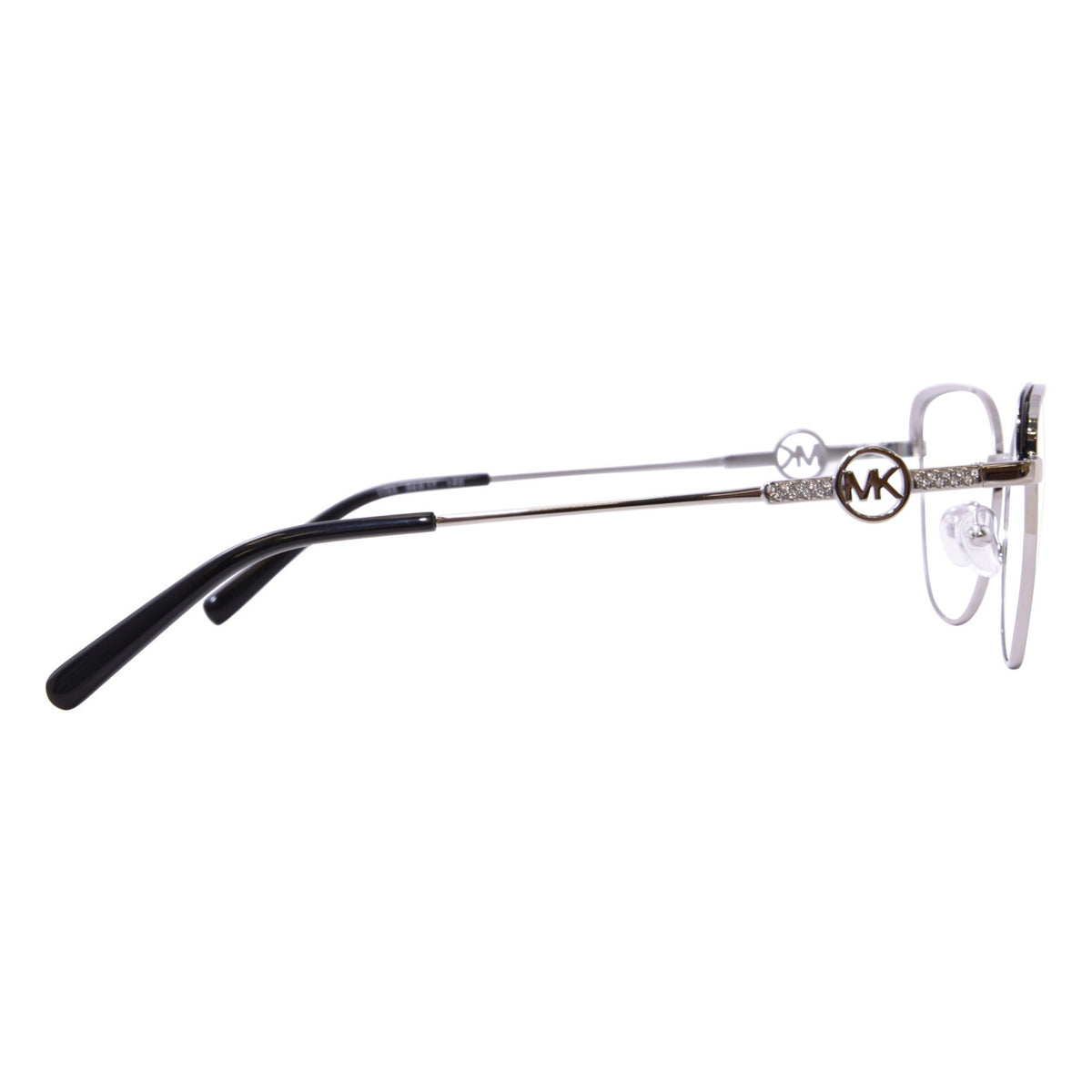 Michael Kors MK3058B silver cat-eye eyeglasses, side view of the temple