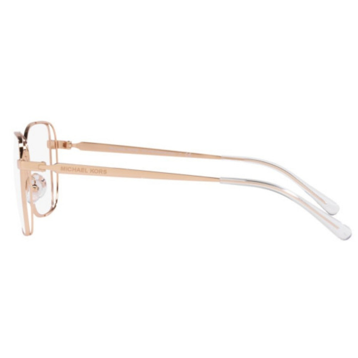 Michael Kors MK3059 rose gold square eyeglasses, side view of the rose gold temple