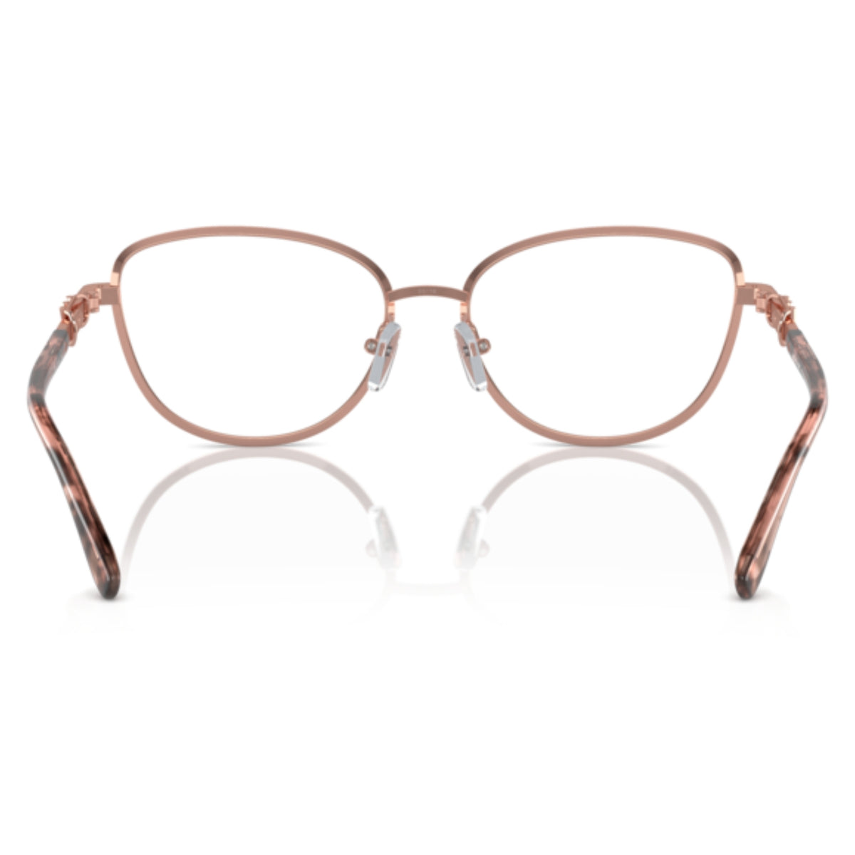 Michael Kors MK3076B rose gold cat-eye eyeglasses, back view of the frame and temples