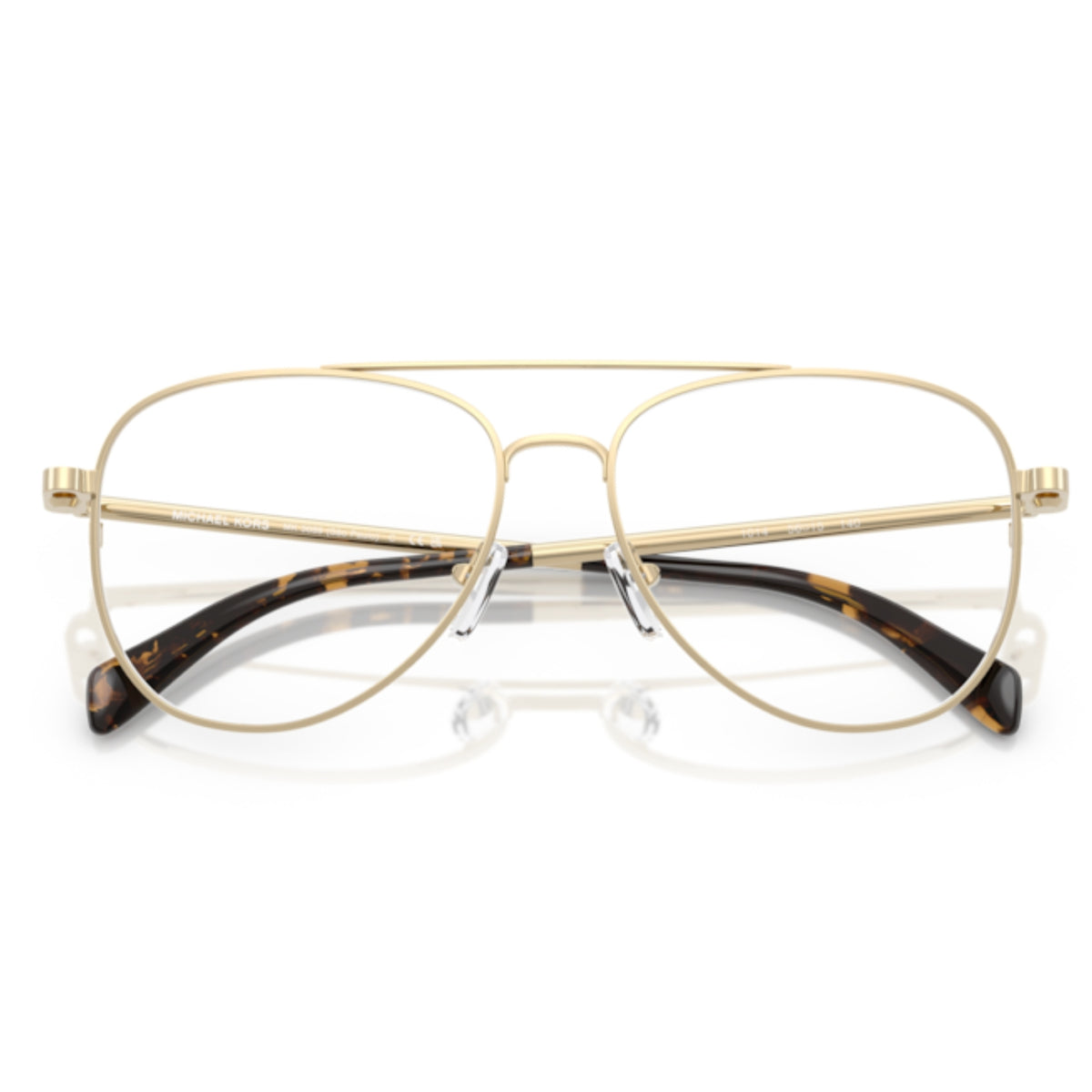 Michael Kors MK3089 light gold shiny aviator eyeglasses, front view with the temples folded