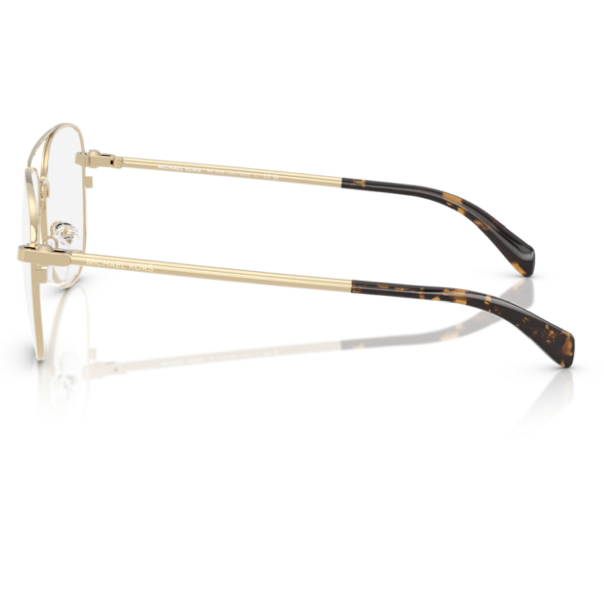 Michael Kors MK3089 light gold shiny aviator eyeglasses, side view of the light gold shiny temple