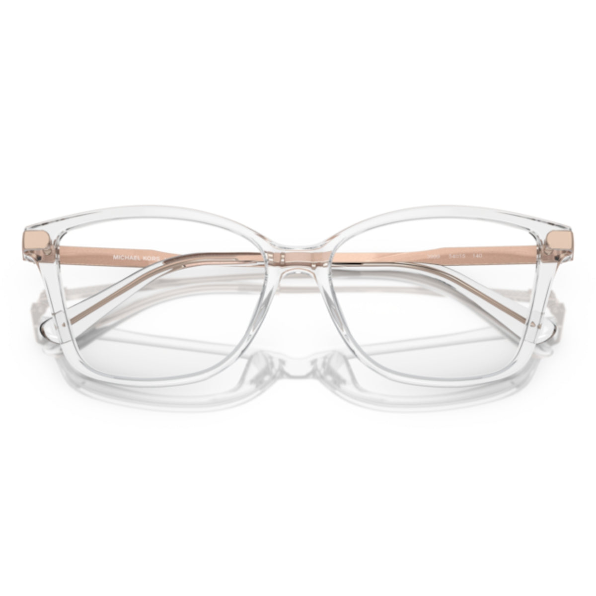 Michael Kors MK4105BU transparent clear cat-eye eyeglasses, front view with the temples folded