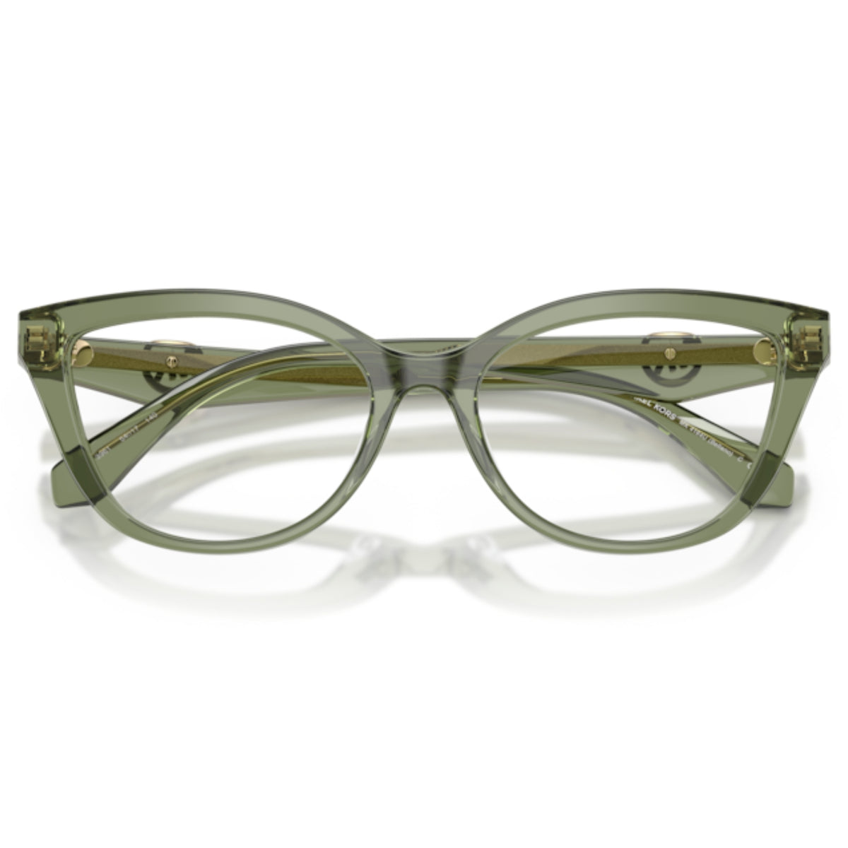 Michael Kors MK4164U green transparent cat-eye eyeglasses, front view with the temples folded