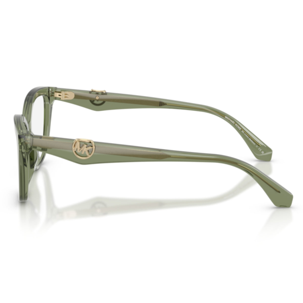 Michael Kors MK4164U green transparent cat-eye eyeglasses, side view of the green transparent temple