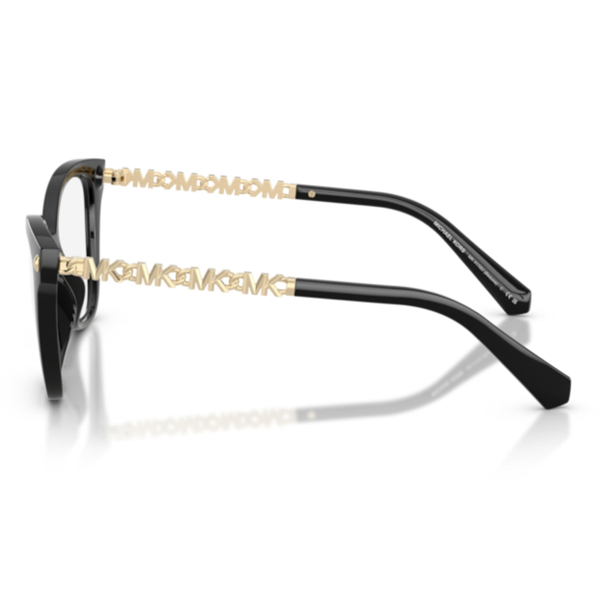 Michael Kors MK4170U black cat-eye eyeglasses, side view of the temple