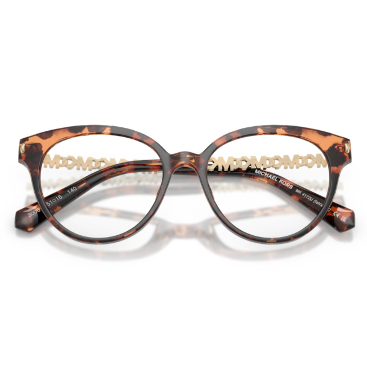 Michael Kors MK4172U dark tortoise round eyeglasses, front view with the temples folded