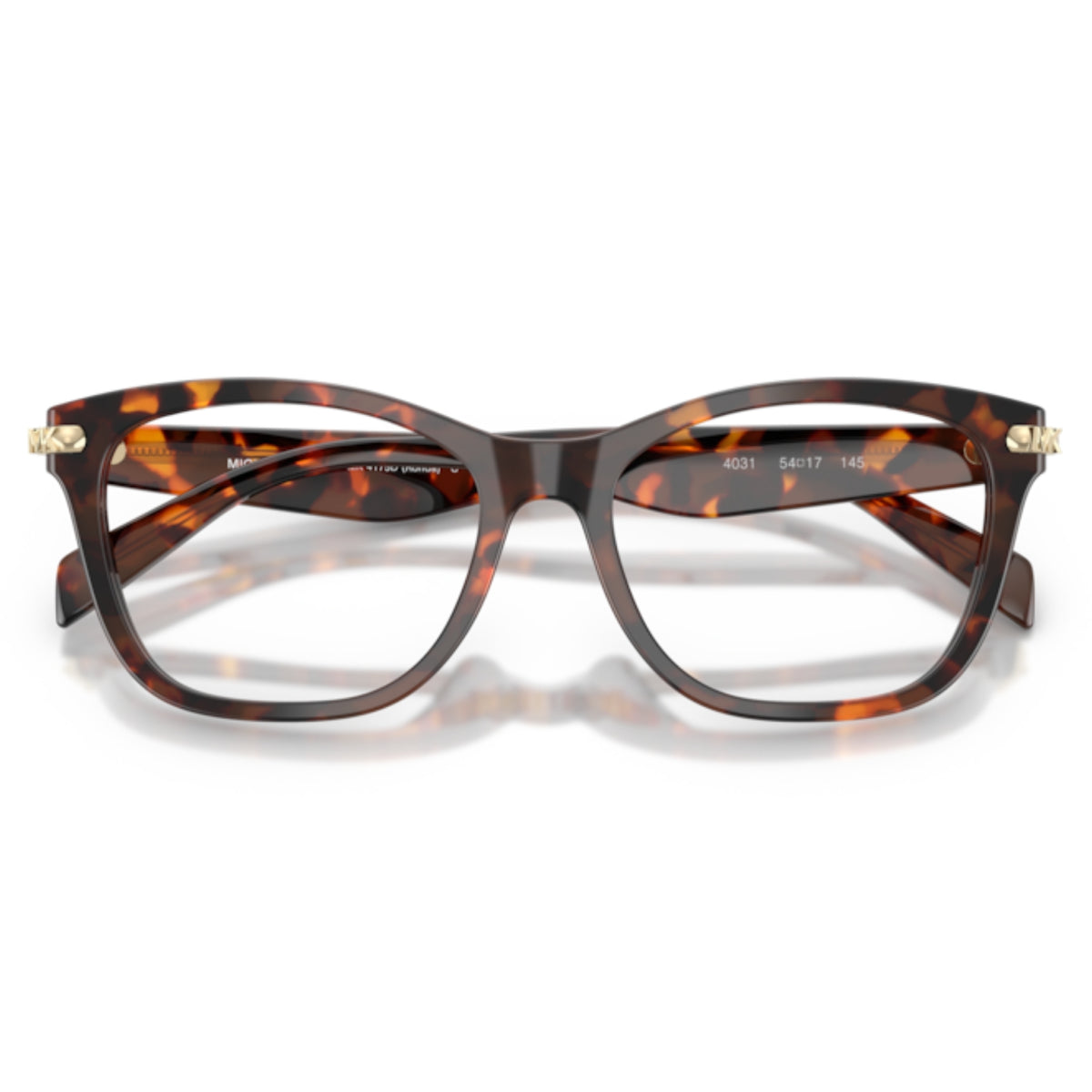 Michael Kors MK4175D luggage tortoise square eyeglasses, front view with the temples folded