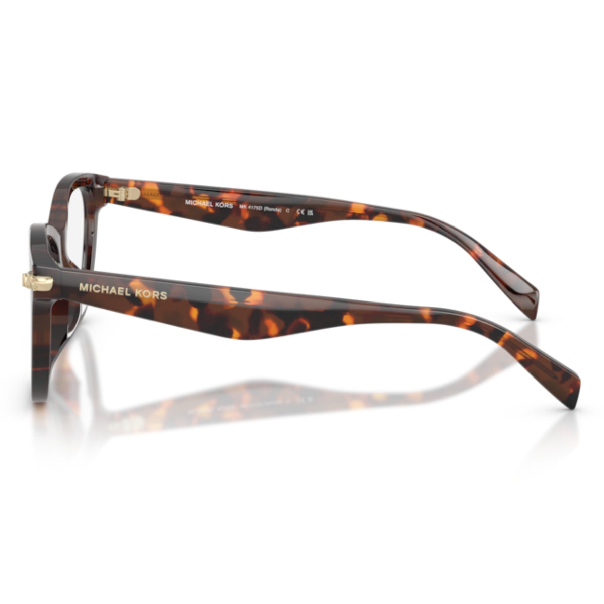 Michael Kors MK4175D luggage tortoise square eyeglasses, side view of the luggage tortoise temple