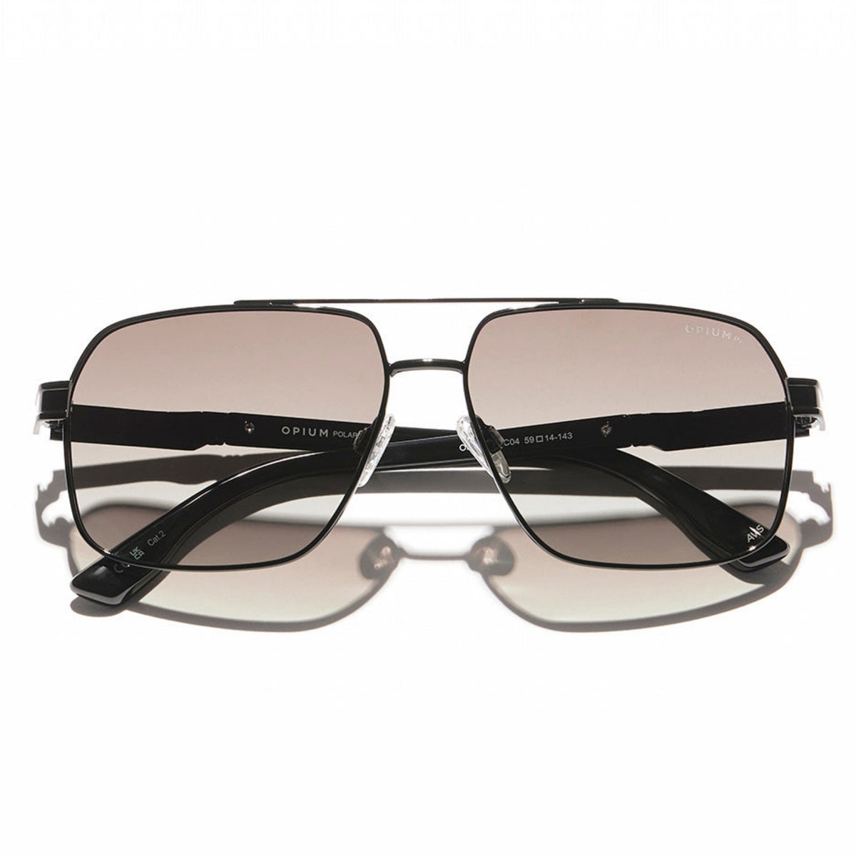 Opium OP10301 black aviator sunglasses, front view with the temples folded