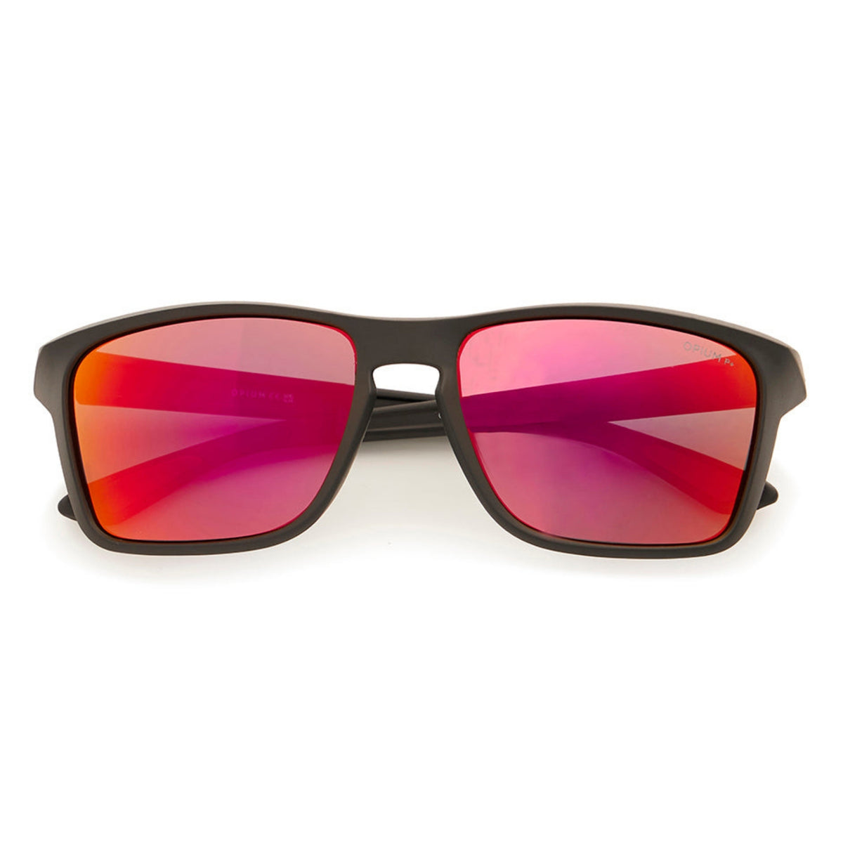 Opium OP10315 black sports sunglasses, front view with the temples folded