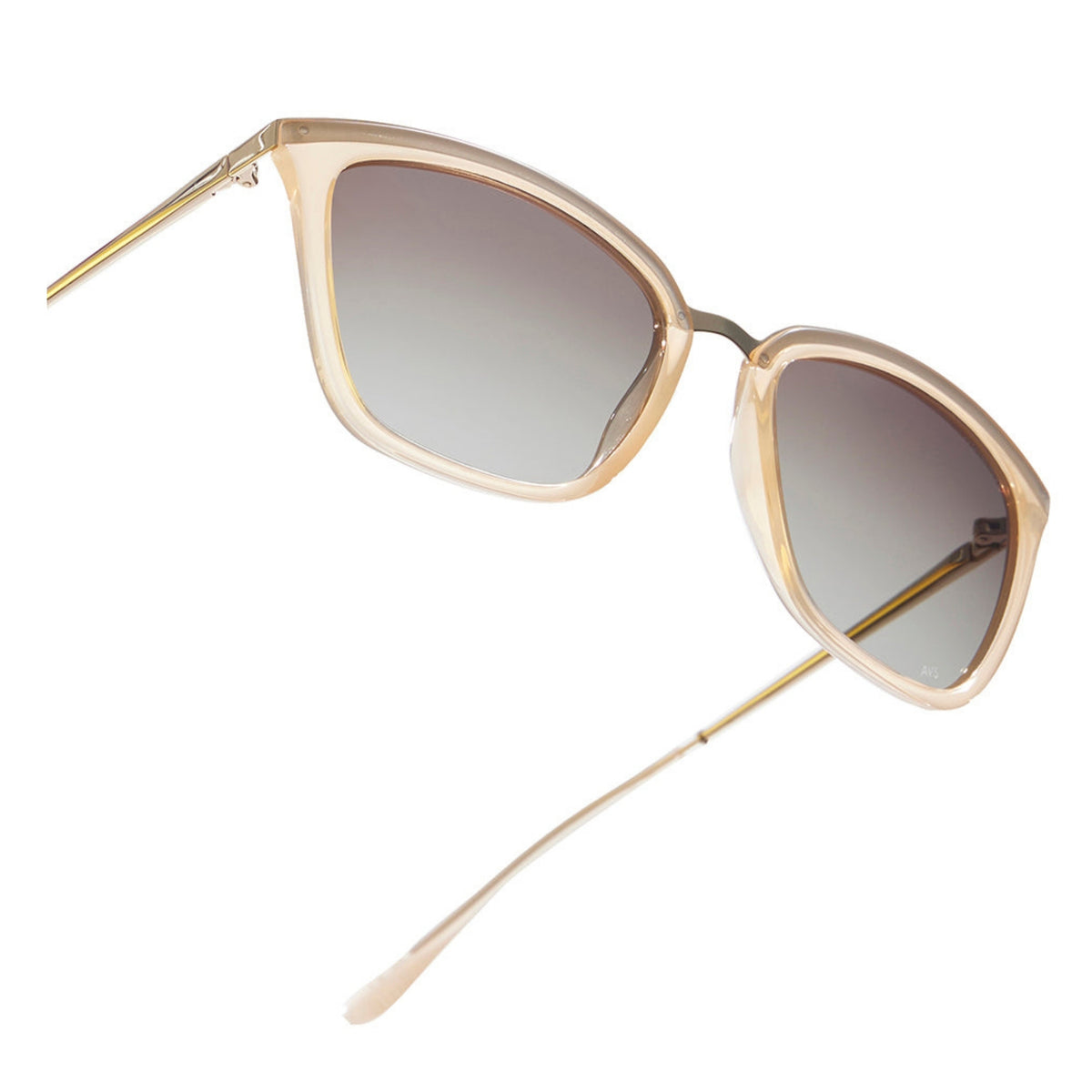 Close-up of the Opium logo on the temple of the OP10330 gold cat-eye sunglasses