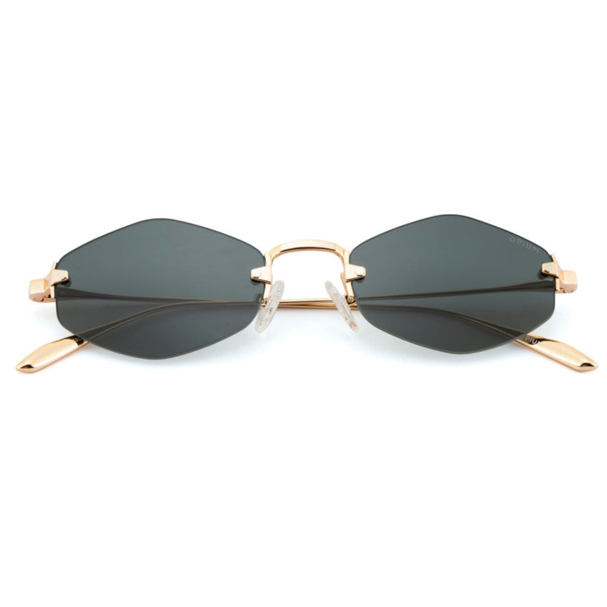 Opium OP10375 gold rimless sunglasses, front view with the temples folded