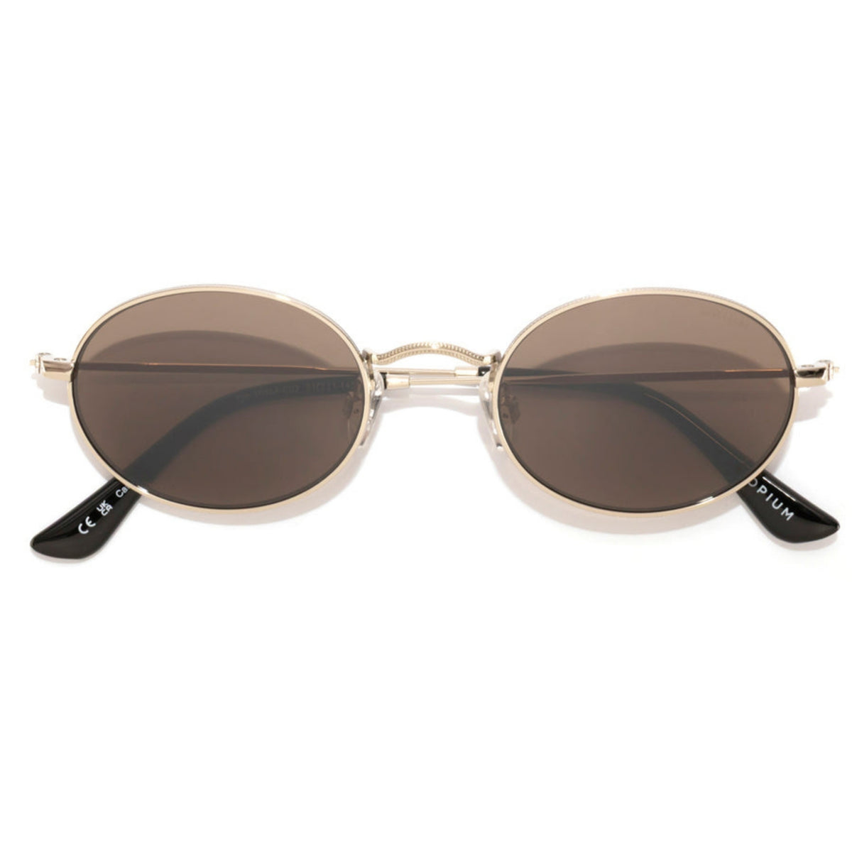Opium OP10384 silver oval sunglasses, front view with the temples folded