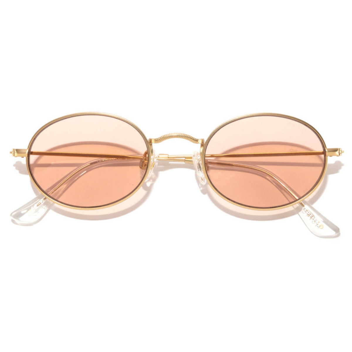 Opium OP10384 gold oval sunglasses, front view with the temples folded