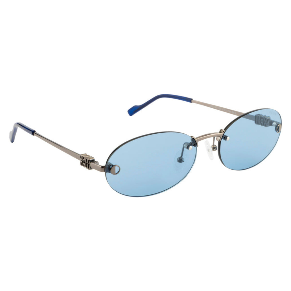 Opium OP10401 gunmetal rimless sunglasses with blue lenses