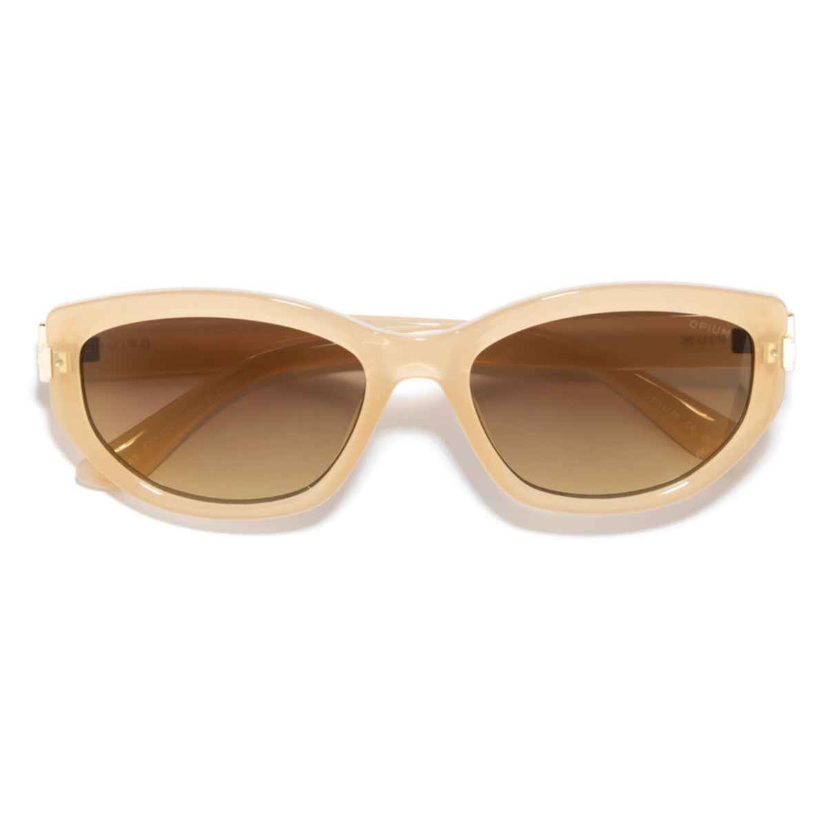 Opium OP10425 beige cat-eye sunglasses, front view with the temples folded