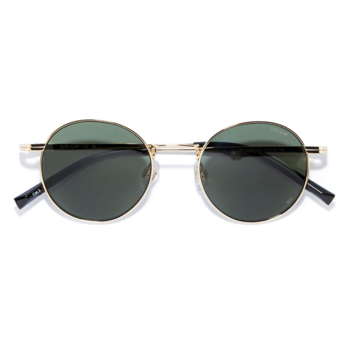 Opium OP10429 gold round sunglasses, front view with the temples folded