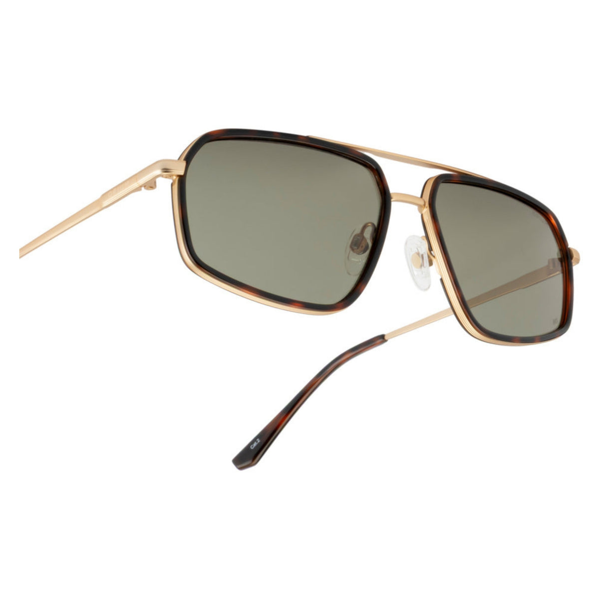 Close-up of the Opium logo on the temple of the OP10433 gold aviator sunglasses
