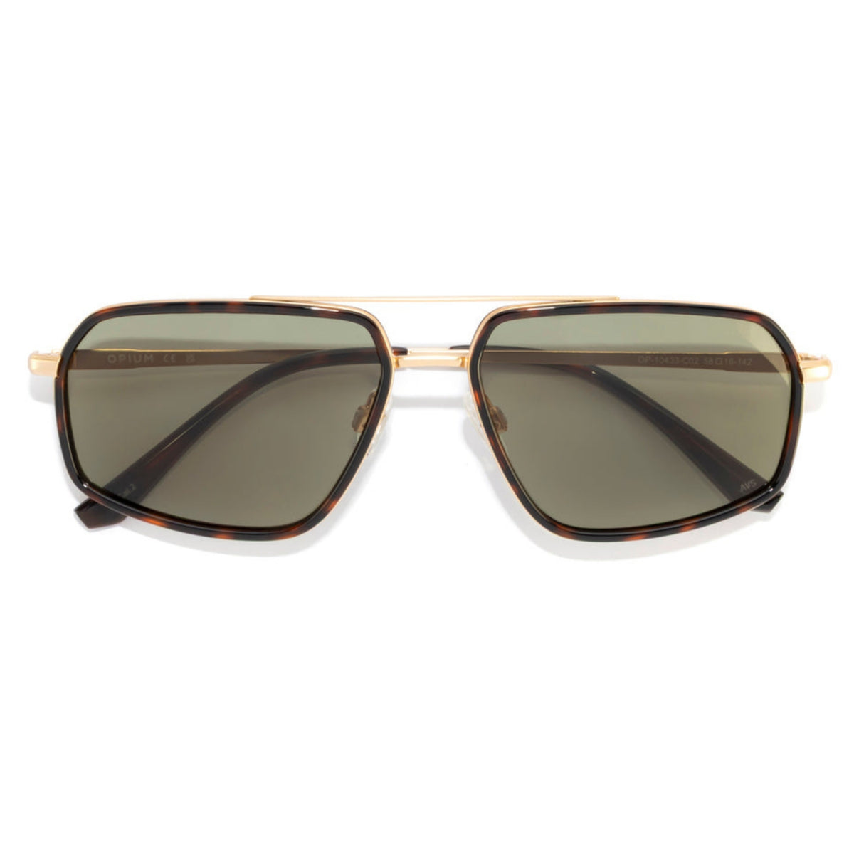 Opium OP10433 gold aviator sunglasses, front view with the temples folded