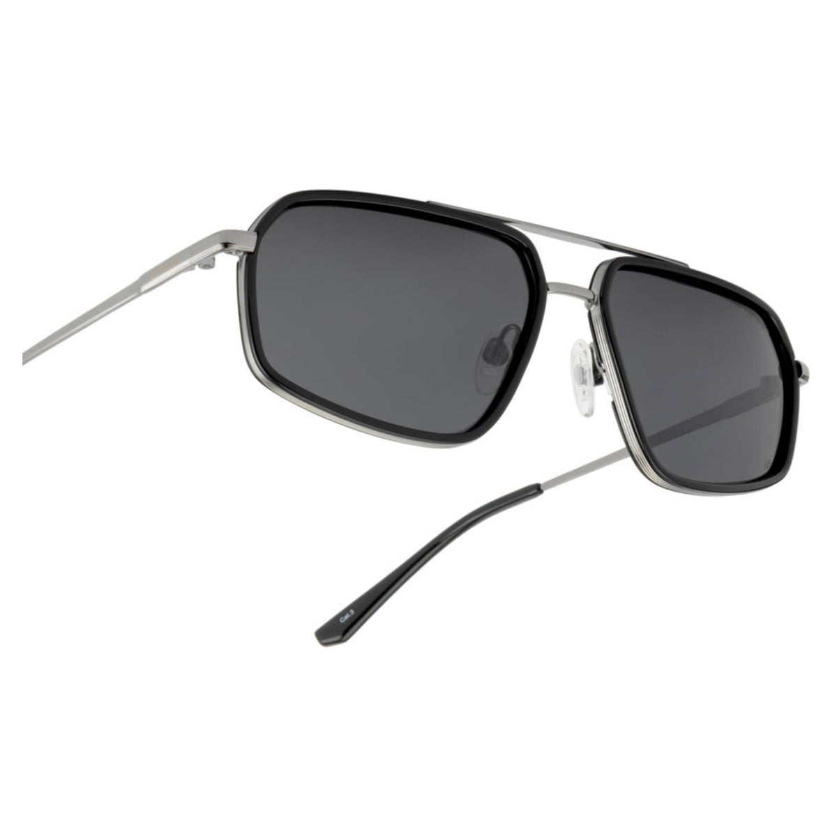 Close-up of the Opium logo on the temple of the OP10433 gunmetal aviator sunglasses