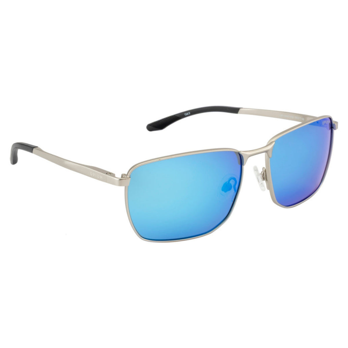 Opium OP10442 silver rectangle sunglasses with blue lenses