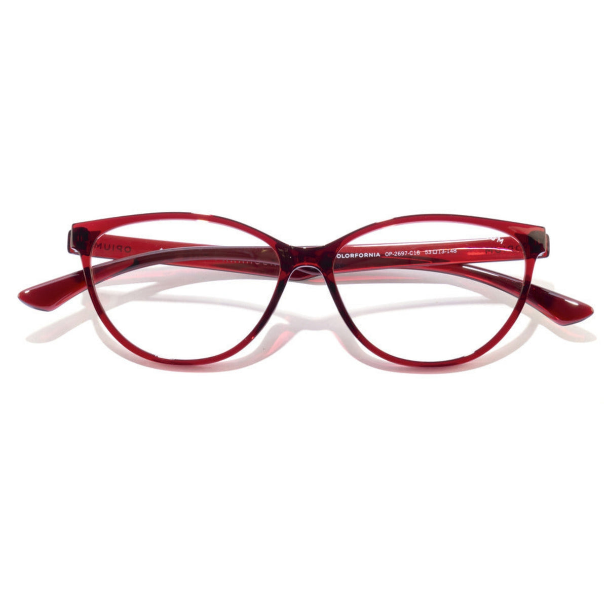 Opium OP2697 brown cat-eye eyeglasses, front view with the temples folded