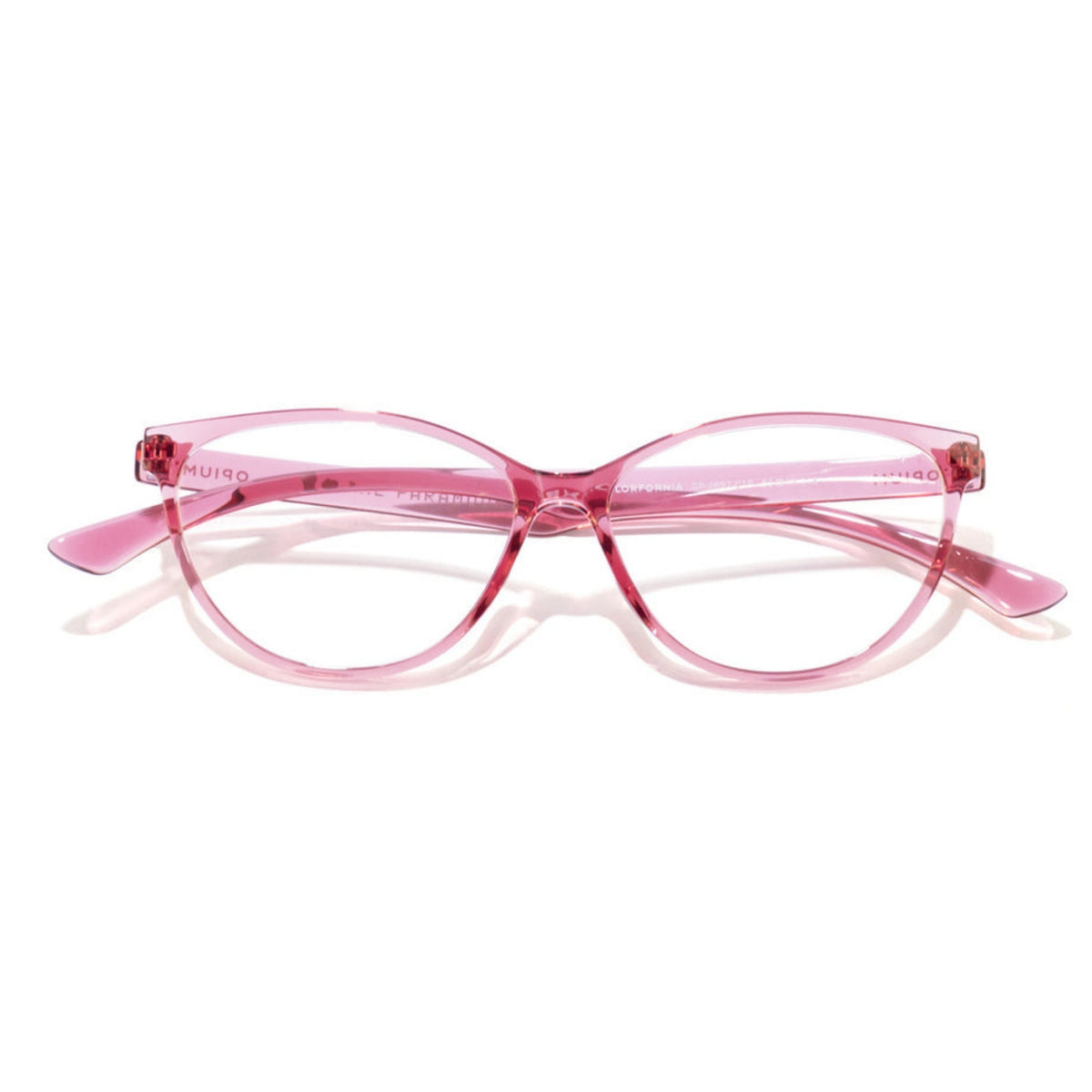 Opium OP2697 pink cat-eye eyeglasses, front view with the temples folded
