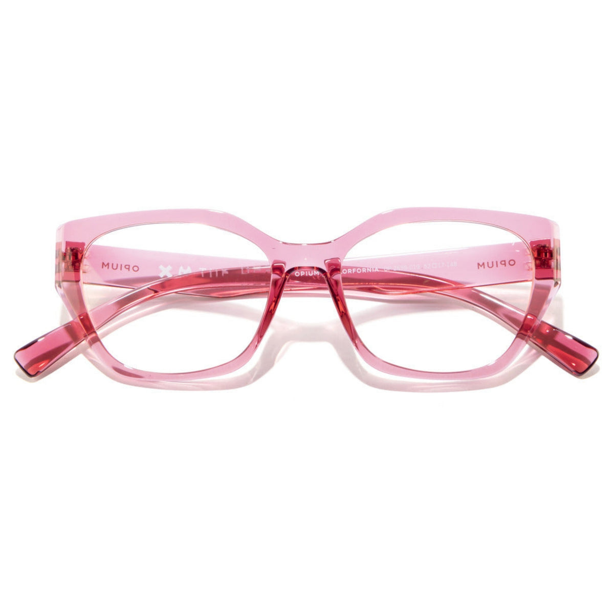 Opium OP2699 pink cat-eye eyeglasses, front view with the temples folded