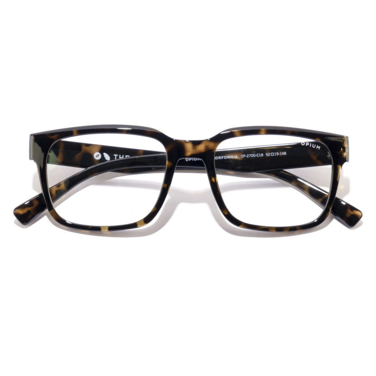 Opium OP2700 brown rectangle eyeglasses, front view with the temples folded