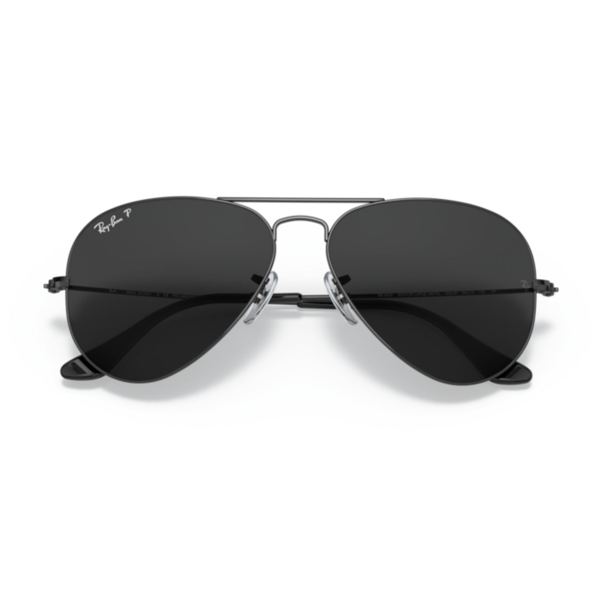 Ray-Ban Aviator Large Metal RB3025 black sunglasses, front view with the temples folded