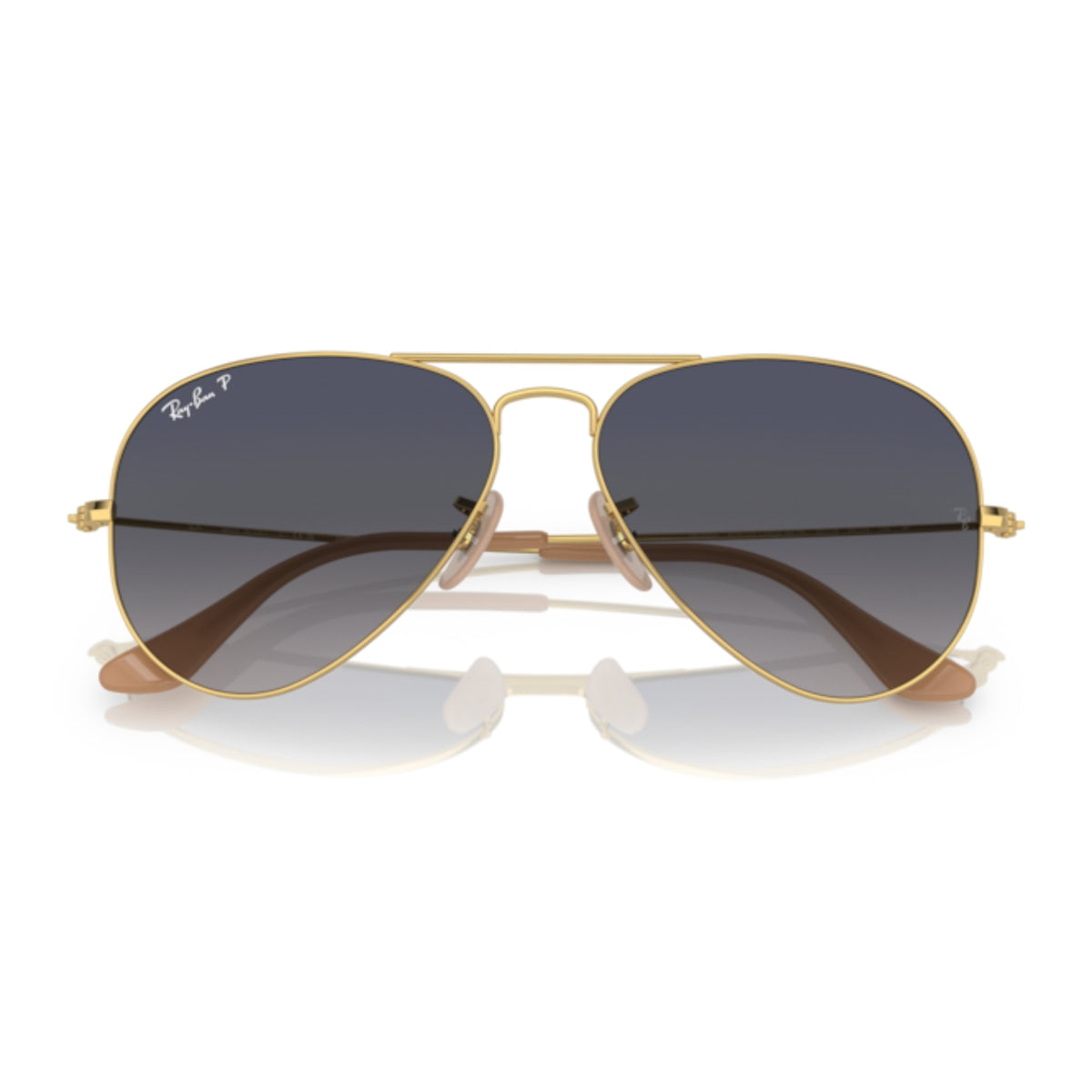 Ray-Ban Aviator RB3025 arista gold sunglasses, front view with the temples folded